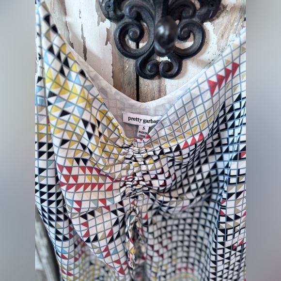 Pretty Garbage Geo Print Ruched Mini Dress size Small NWT Side zipper, Lined - Picture 3 of 9